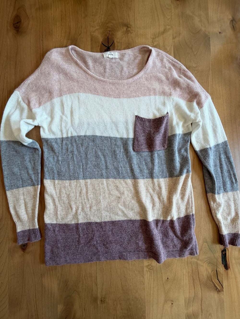 Entro Striped Colorblock Pocket Long Sleeve Pullover Sweater Pink Multi Size M